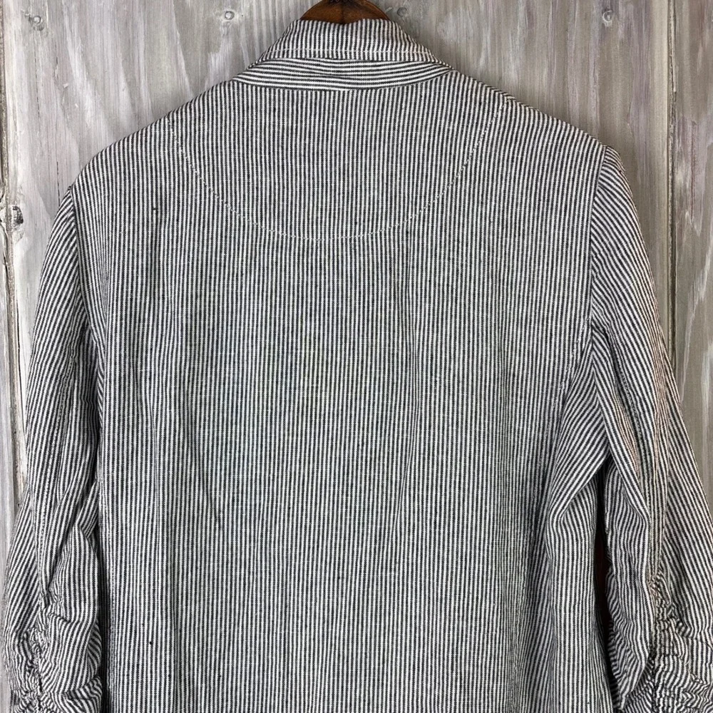 MAX STUDIO Striped Blazer Women's Size‎ Small Ruched Sleeve Linen Blend Nautical